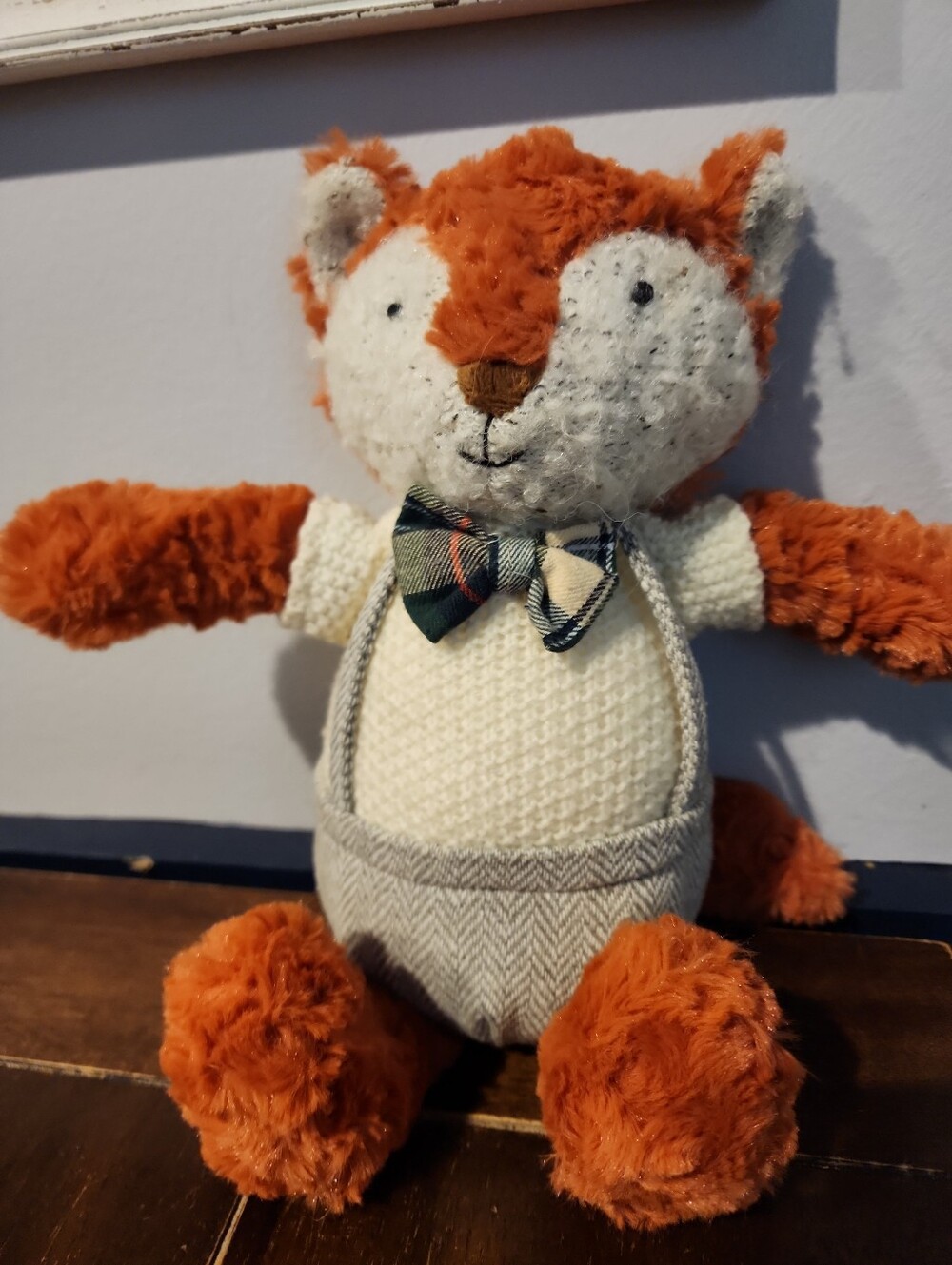 Anthropologie Plush Fox Bowtie Boy Gray & Orange Suspenders